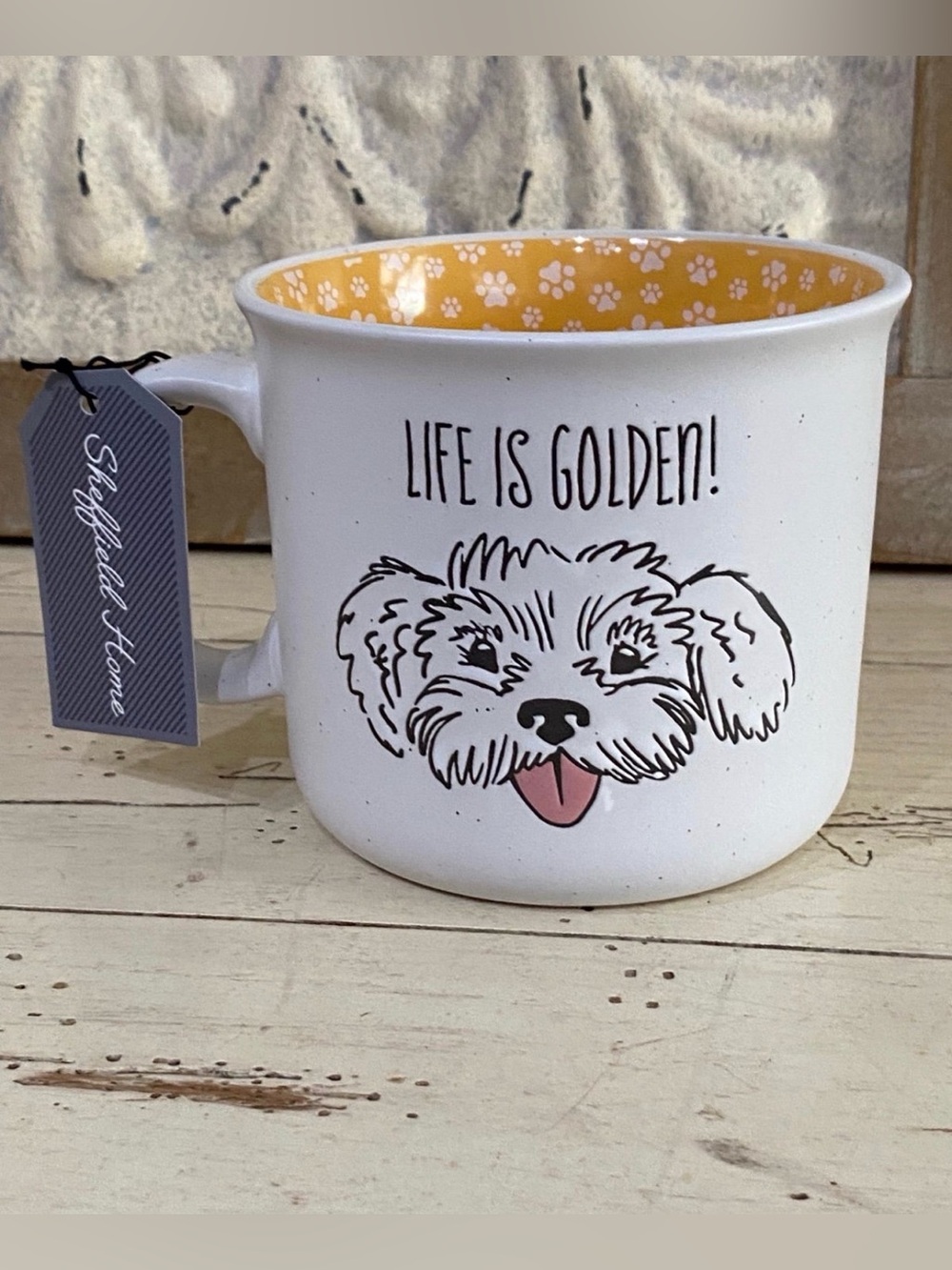 Sheffield Home LIFE IS GOLDEN Hand Painted mug - paw print interior